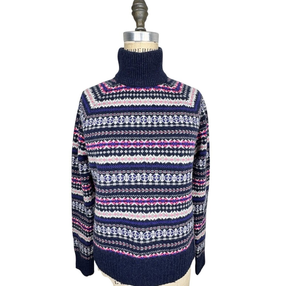 J. Crew Women's Mock Neck Sweater M Fair Isle‎ Winter Holiday Pullover Soft Wool